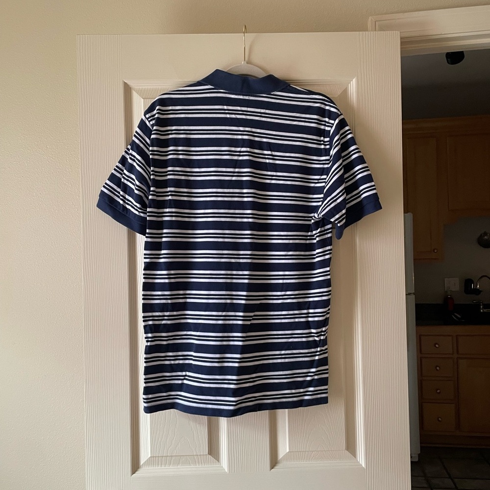 Brooks Brothers 346 Navy Blue White Striped Short Sleeve Cotton Polo Golf Rugby - Picture 5 of 5